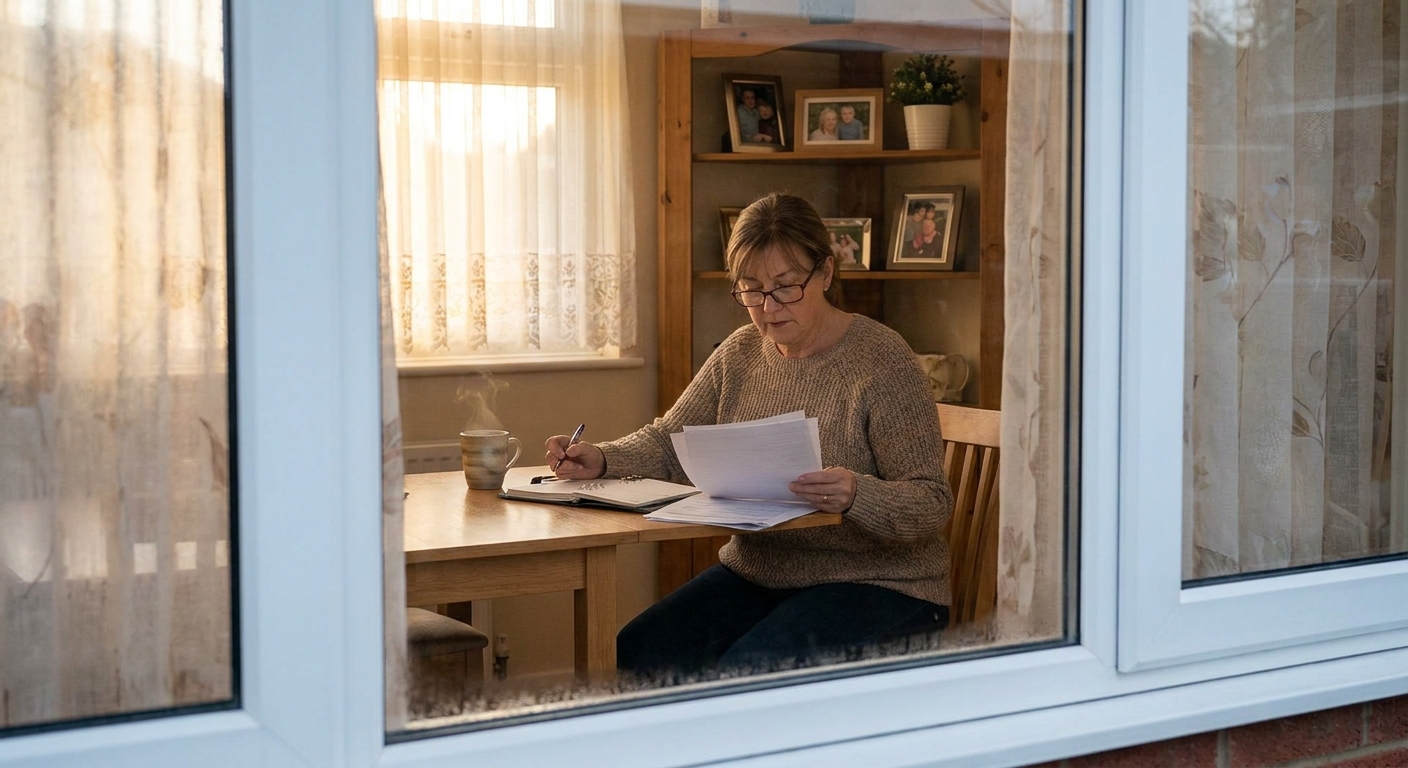 Adult reviewing morning schedule at kitchen table with coffee, representing balancing work and family life while pursuing outpatient addiction treatment in Fair Lawn, NJ